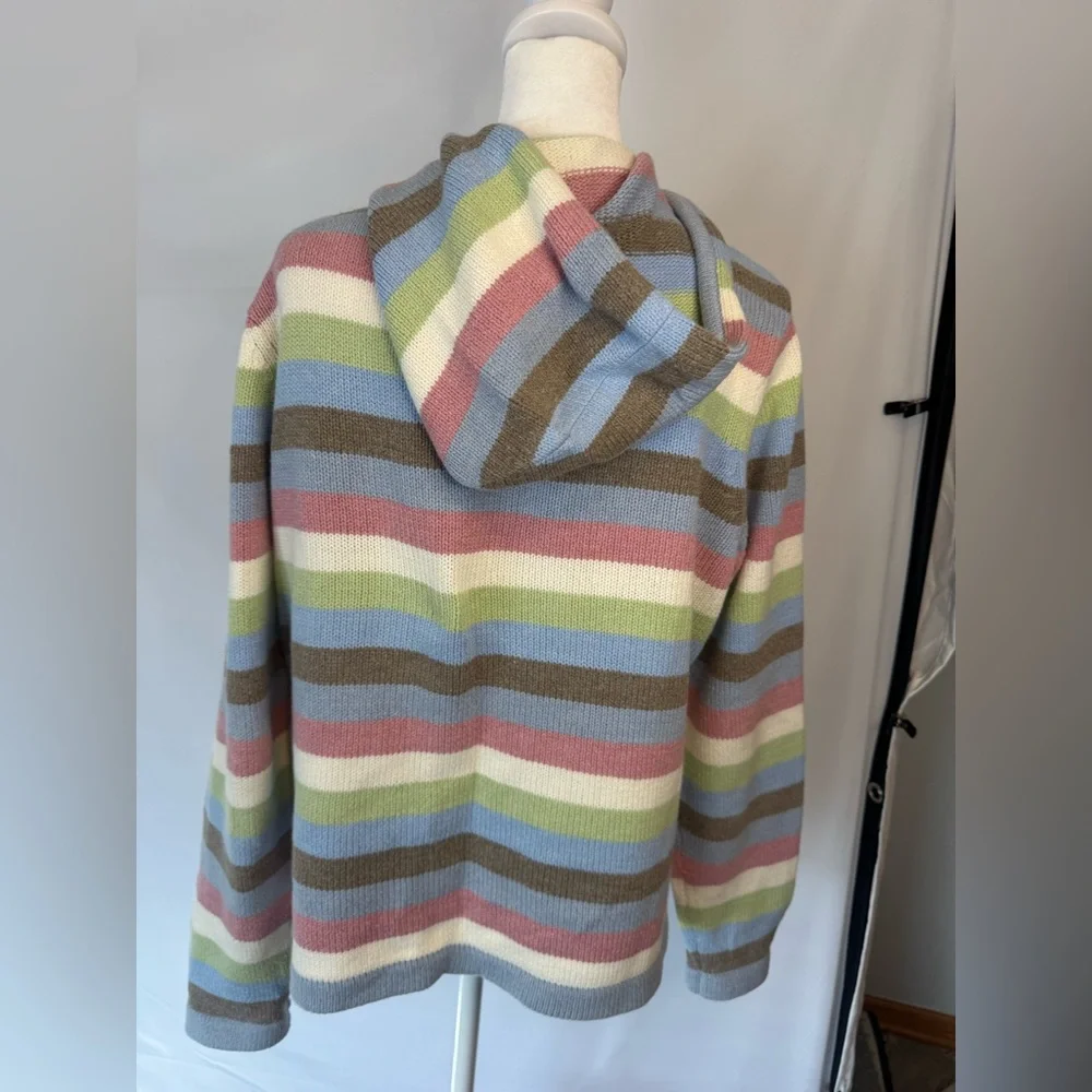 Crazy Horse Spring Shades Striped Knit Sweater,Hooded Zip Up, Cute Detail - Picture 2 of 11